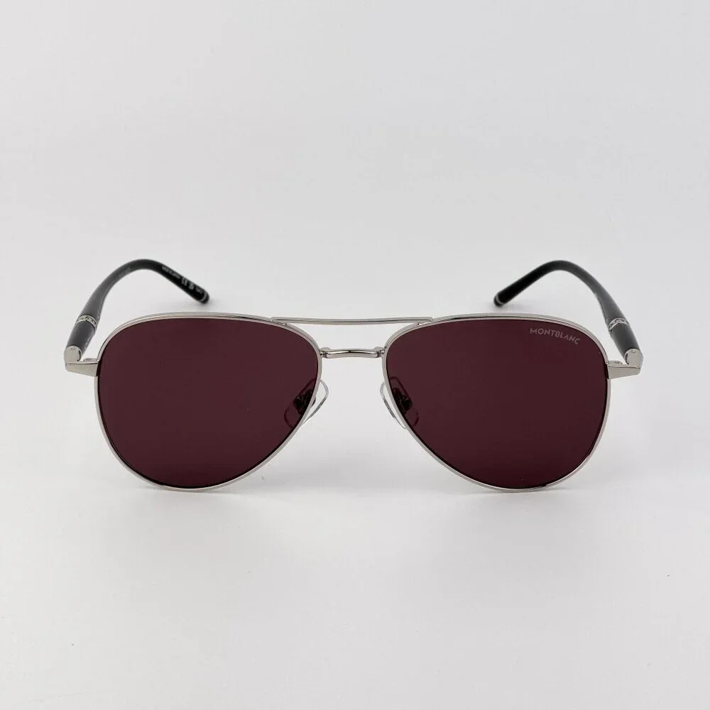 Montblanc Men Sunglasses Silver Black Violet Pilot Frame Violet | Model MB0345S